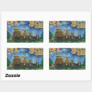 WILDLIFE ANIMALS 4TH OF JULY FIREWORKS, CUTE Funny Rectangular Sticker