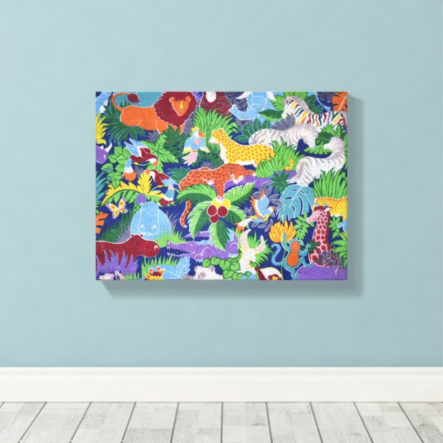 Wildlife animals background pattern canvas print (Insitu(Wood Floor))