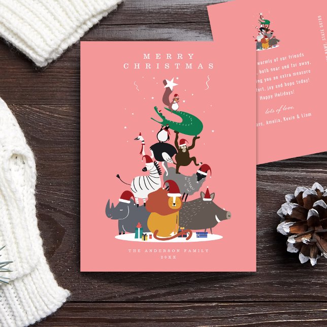 Wildlife Animals Christmas Tree Holiday Postcard (Wildlife Animals in a Christmas Tree form greeting card)
