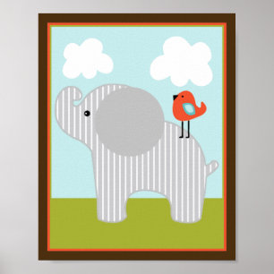 Wildlife Animals Elephant with bird Art Poster