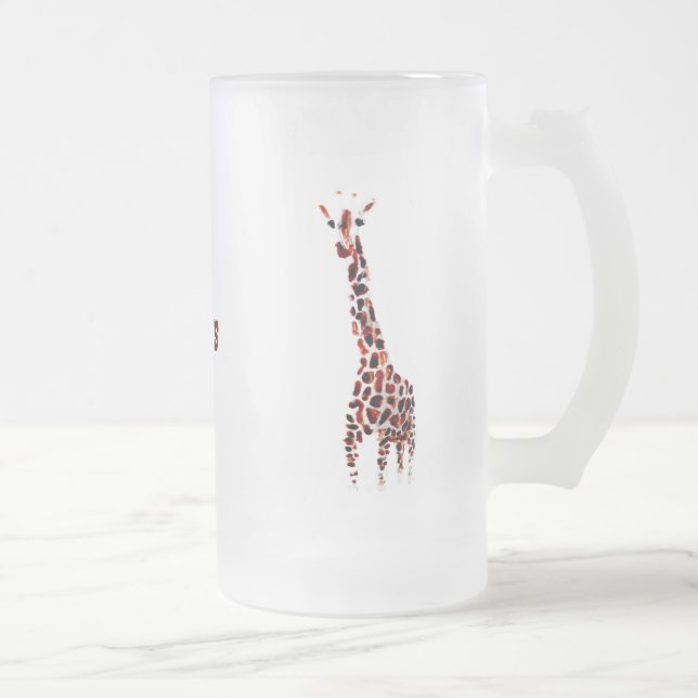 Wildlife Art Giraffes Custom Name Frosted Glass Beer Mug (Right)