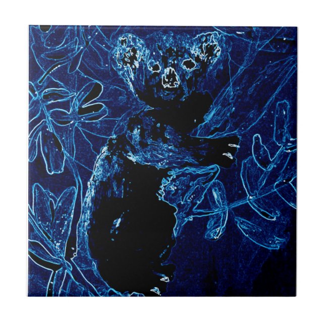 Wildlife Art Koala Bear Blue Tile (Front)