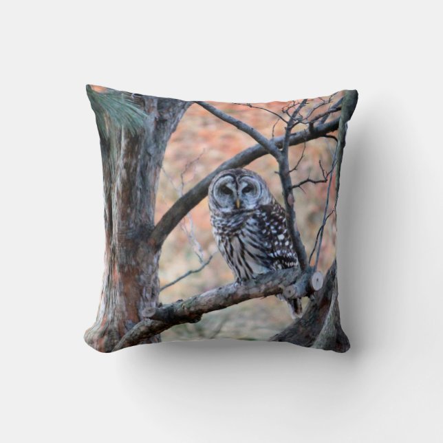 Wildlife Barred Owl Tree Photo Cushion (Front)