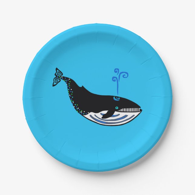 Wildlife-  Blue WHALE - Marine - Ocean blue party Paper Plate (Front)