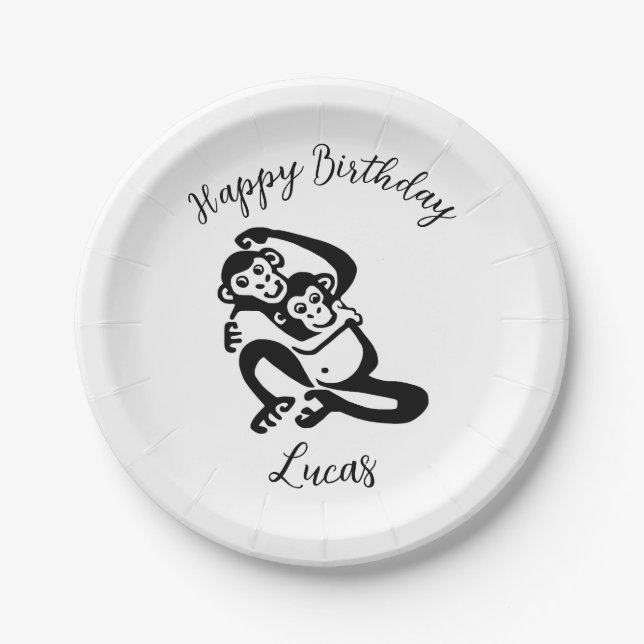 Wildlife - BONOBO - Chimpanzee - Happy Birthday - Paper Plate (Front)