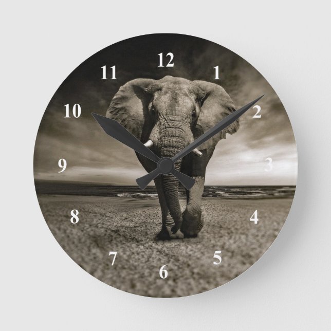 Wildlife Bull Elephant Photo Round Clock (Front)