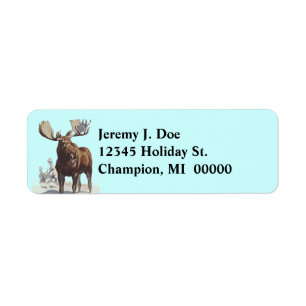 Wildlife Bull Moose Winter Return address Labels