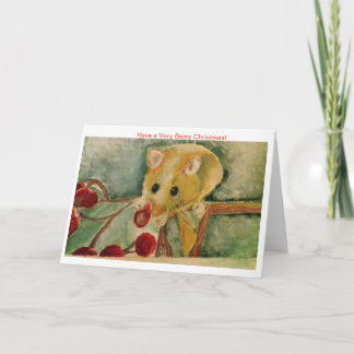 Wildlife Christmas Card Field Mouse eating Berries