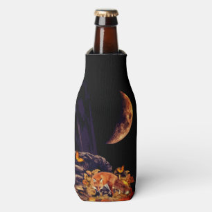 Wildlife collage with fox, hedgehog and amber moon bottle cooler