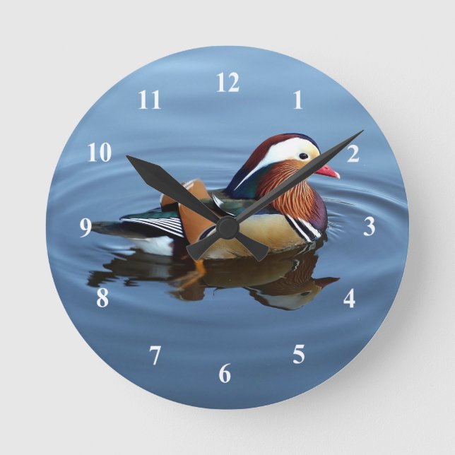 Wildlife Colorful Duck Blue Water Photo Round Clock (Front)