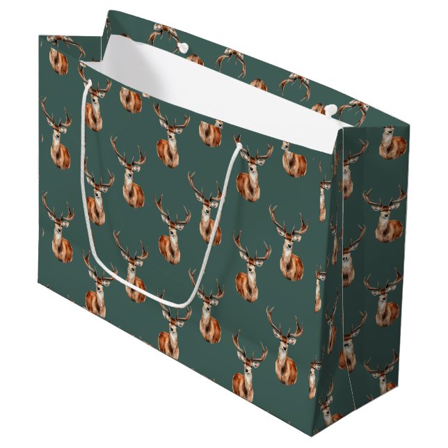 Wildlife Deer Head Watercolor  Large Gift Bag (Front Angled)