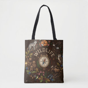 "Wildlife" Forest Adventure Illustration Tote Bag