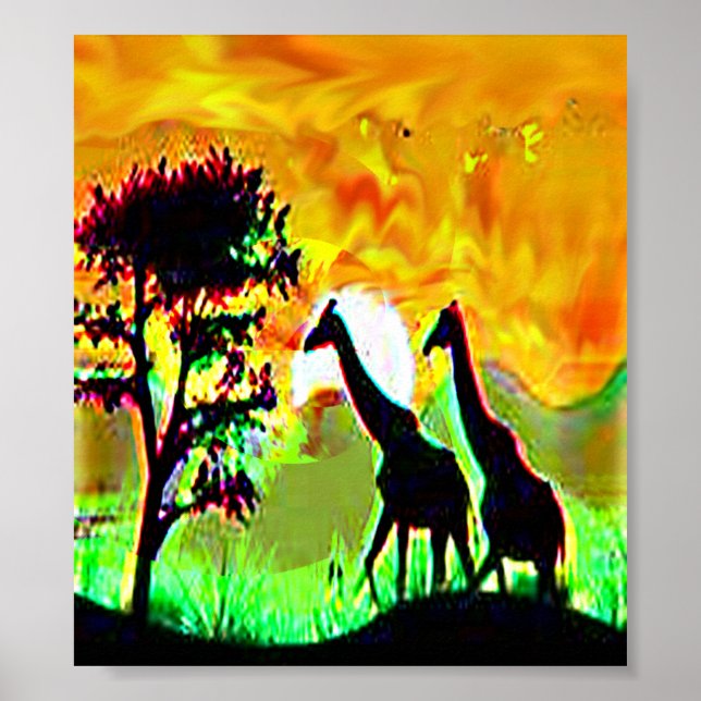 wildlife giraff pair african safari jungle poster (Front)