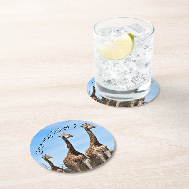 Wildlife Giraffe Birthday Round Paper Coaster (Insitu)