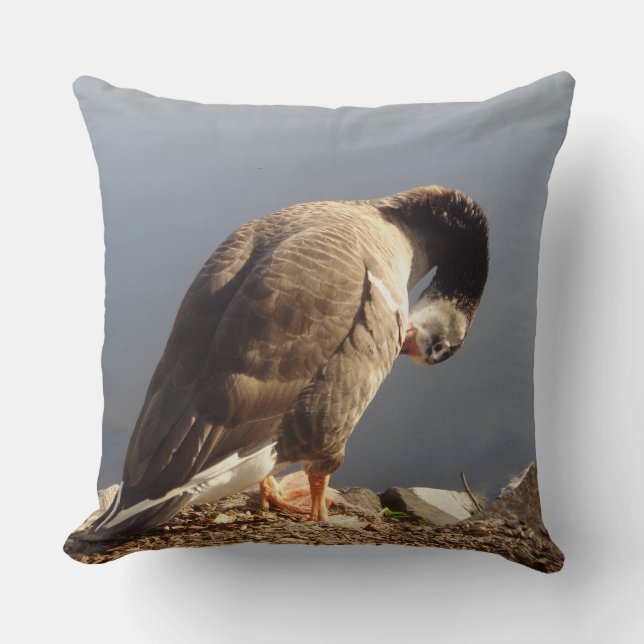 Wildlife Goose Namaste Greeting Bows Head, Pillow (Front)