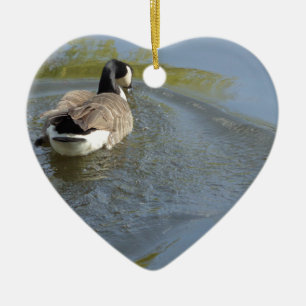 Wildlife Goose swimming in Lake, Water Circle Ceramic Tree Decoration