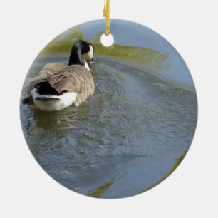 Wildlife Goose swimming in Lake, Water Circle Ceramic Tree Decoration
