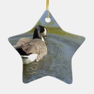 Wildlife Goose swimming in Lake, Water Circle Ceramic Tree Decoration