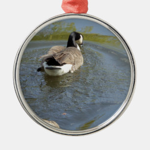 Wildlife Goose swimming in Lake, Water Circle Metal Tree Decoration