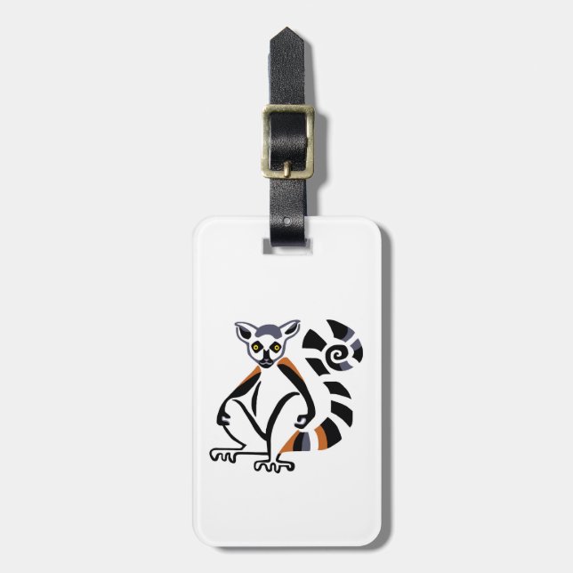 Wildlife - Graphic Ring-tailed LEMUR - Madagascar Luggage Tag (Front Vertical)