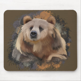 Wildlife Grizzly Bear Earth Tones Splatter Mouse Pad
