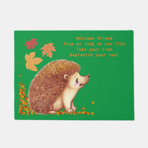 Wildlife - Hedgehog in Autum/Fall leaves. Welcome Doormat