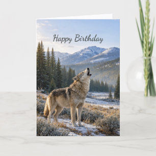 Wildlife Howling Grey Wolf Birthday Card