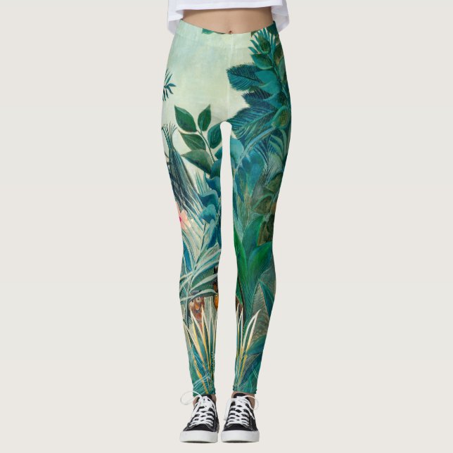 Wildlife in Tropical Jungle Painting Leggings (Front)