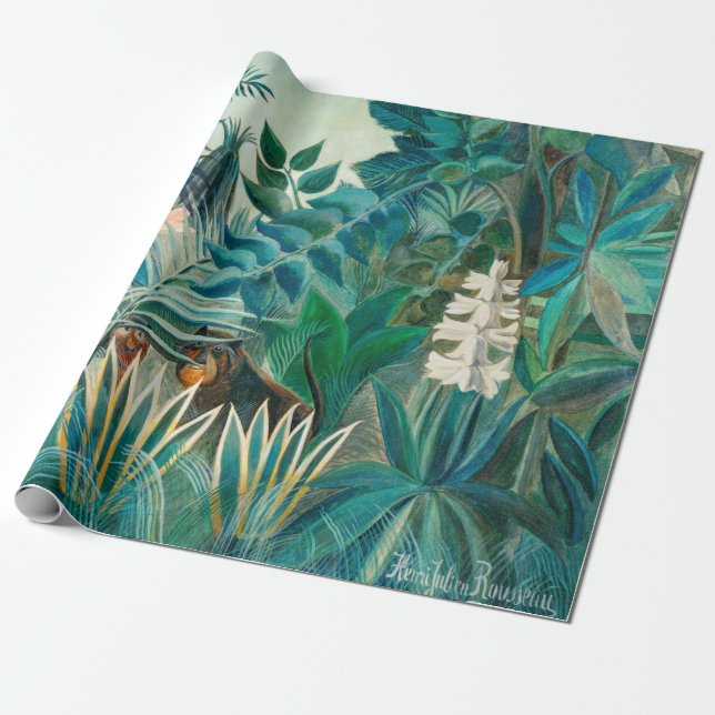 Wildlife in Tropical Jungle Painting Wrapping Paper (Unrolled)
