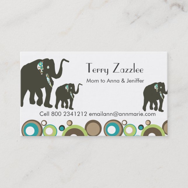 Wildlife Jungle Mummy Elephant  Safari Calling Card (Front)