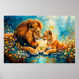 Wildlife Lion Lioness fantasy romantic art Poster