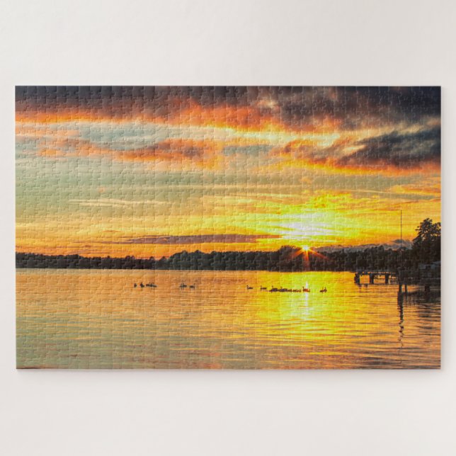 Wildlife on the Lake Sunset Jigsaw Puzzle (Horizontal)