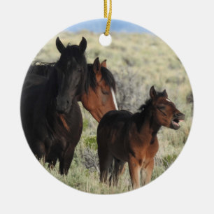 Wildlife ornament, wild horses, nature, animals ceramic tree decoration