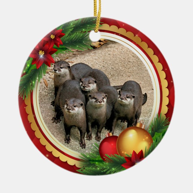 Wildlife Otters Cute Christmas Animals Ceramic Tree Decoration (Front)