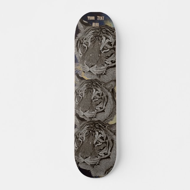 wildlife painting of tiger big cat black and white skateboard (Front)
