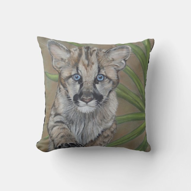 wildlife picture of big cat cougar kitten cushion (Front)