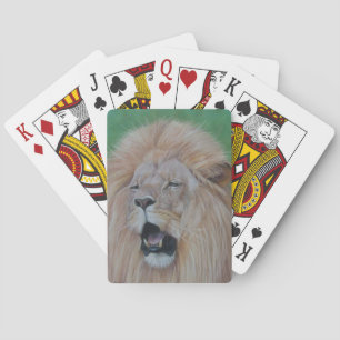 wildlife picture of lion roaring big cat playing cards