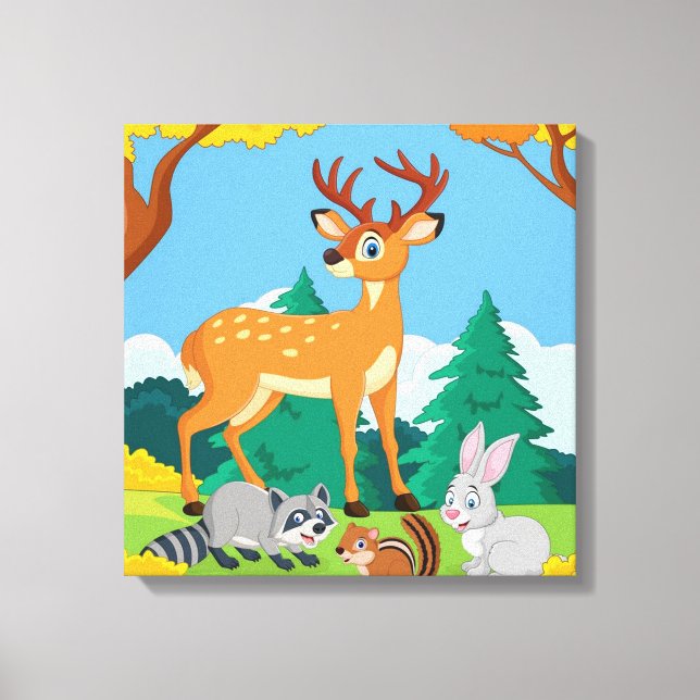 Wildlife Racoon Chipmunk Rabbit Deer Fall Landsca Canvas Print (Front)