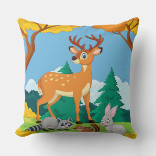 Wildlife Racoon Chipmunk Rabbit Deer Fall Landsca Cushion