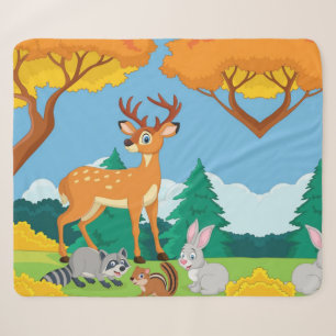 Wildlife Racoon Chipmunk Rabbit Deer Fall Landsca Sherpa Blanket