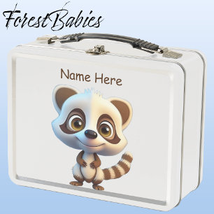 Wildlife Racoon Woodland Animal Cartoon Graphic Metal Lunch Box