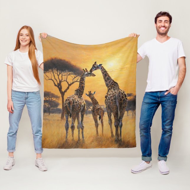 Wildlife Safari African Giraffe Mother & Baby Fleece Blanket (In Situ)