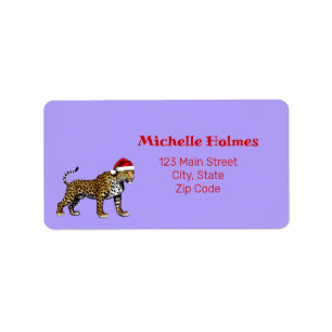 Wildlife Safari Animal Leopard Santa Hat Christmas Label