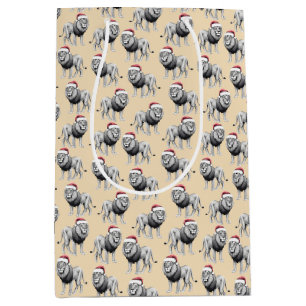 Wildlife Safari Animal Lion Santa Hat Christmas Medium Gift Bag