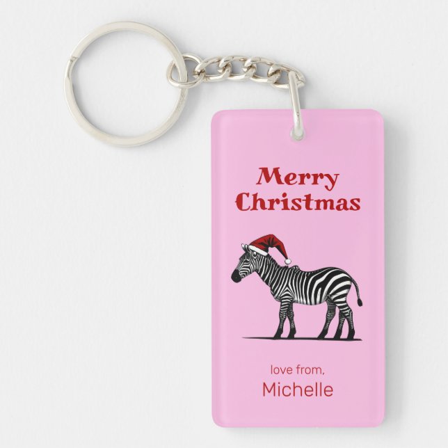 Wildlife Safari Animal Zebra Santa Hat Christmas Key Ring (Front)