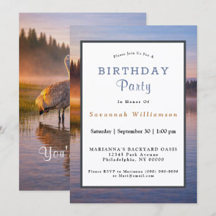 Wildlife Sandhill Crane Serene Landscape Birthday Invitation
