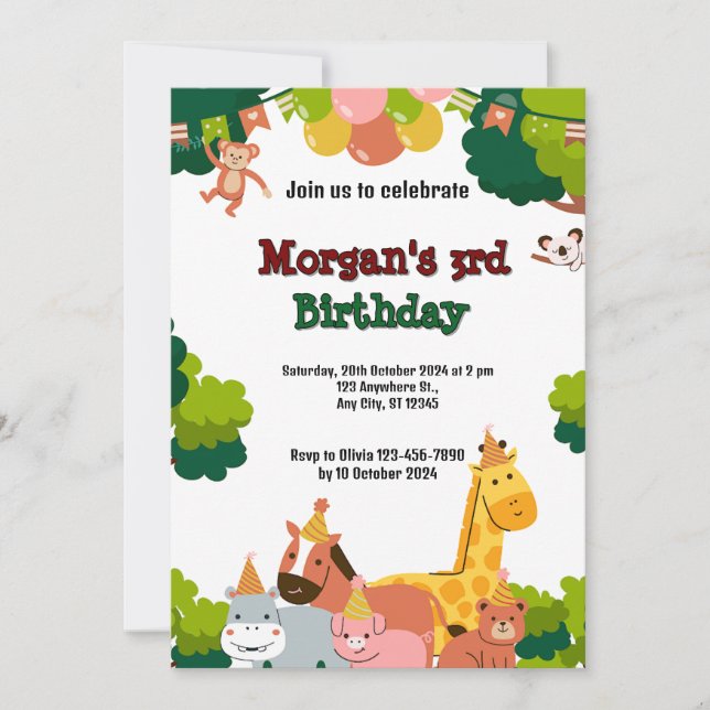 wildlife theme birthday Invitation (Front)