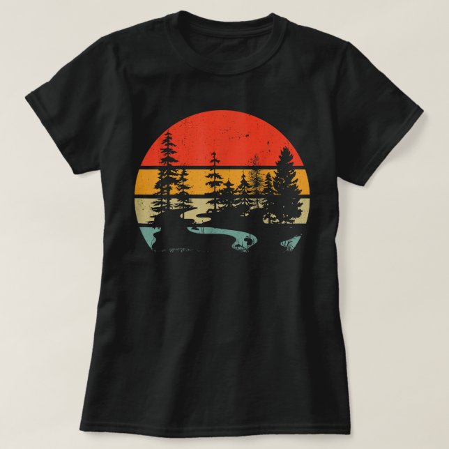 Wildlife Trees Outdoors Nature Retro Forest Hiking T-Shirt (Design Front)