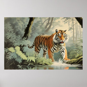 Wildlife Tropical Rain Forest Tiger Vintage Poster