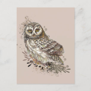 Wildlife Watercolor Art Nature, Owl, Bird, Postcard